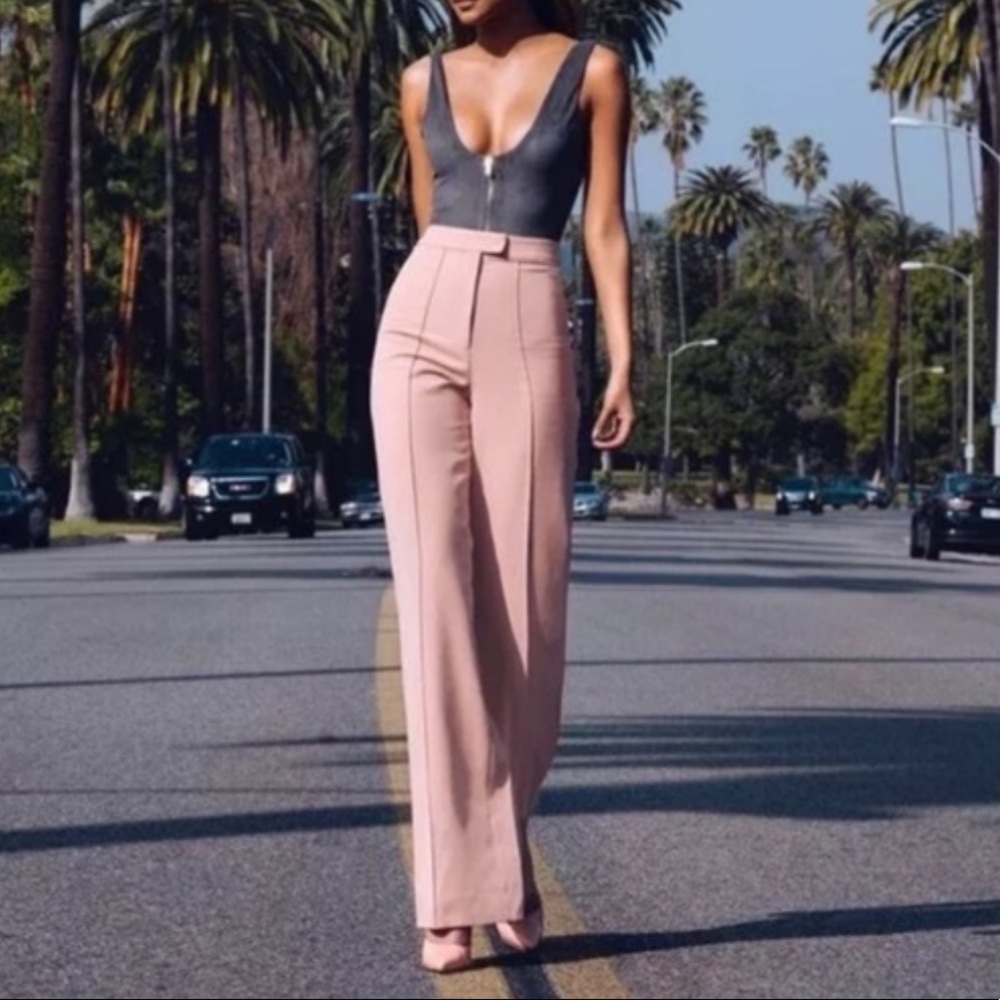 House of CB Klaudia Blush Pink Wide Legged Trousers